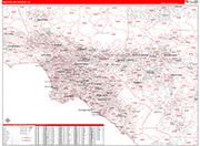 Greater Los Angeles Metro Area Wall Map Red Line Style